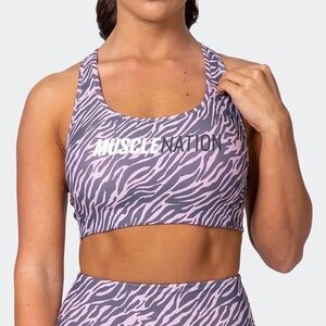 Muscle Nation purple zebra print sports bra